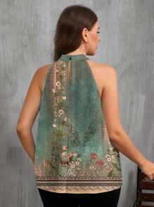 EMERY ROSE Übergröße Damen Vintage-Stil Blumen Grafik Off-Shoulder Casual Camisole Shirt - Verschiedenfarbig - Übersicht 2