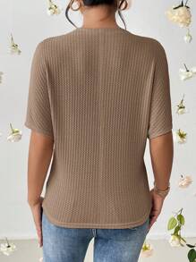 SHEIN Essnce Damska, luźna koszulka na wakacje w dużym rozmiarze, przewiewna bluzka, uroczy, letni top na imprezę - Kolor khaki - Zobacz 2