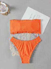 Swim Mod Women's Beach Vacation Bandeau Swimsuit Set For Summer - Burnt Orange - View 2