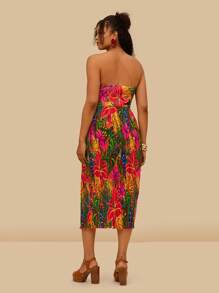 Travachic 大码女式热带植物印花镂空露背长裙，度假风格，女士度假装，度假太阳裙，海滩度假装，热带度假女装，女士夏季装，太阳裙，日常，露背裙，女士碎花裙，适合派对、约会、下午茶、夏季装、海滩度假、音乐节 - 彩色 - 查看 2