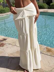 Swim SXY 1 件女士夏季海滩泳池优雅时尚度假别致性感杏色罩衫泳衣裙 - 杏色 - 查看 2