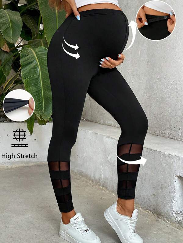 SHEIN Leggings de malla de maternidad ajustables en la cintura con diseño entrelazado