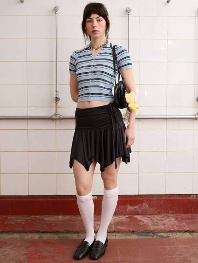 COUREZ Minifalda con pliegues en la cintura y efecto cascada / Conjunto de verano para mujer Faldas de verano estilo vintage Y2K