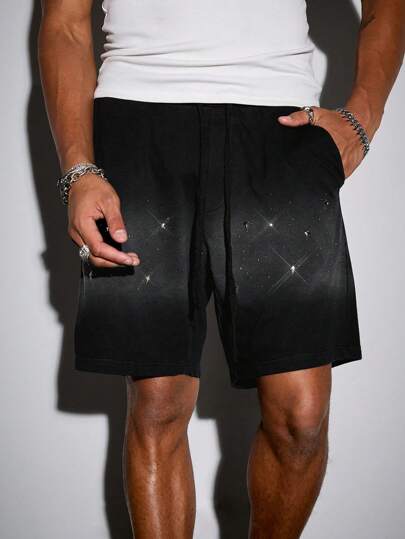 Street Life Pantaloncini cargo estivi casual da uomo con fit ampio, con accenti di strass sfumati