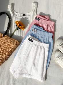 Comfortcana Conjunto de shorts de algodón tejido con pierna ancha casual para mujer, verano