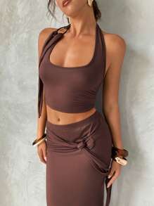 Aloruh Women Two Pieces Outfits For Daily Wear - Brown - View 1