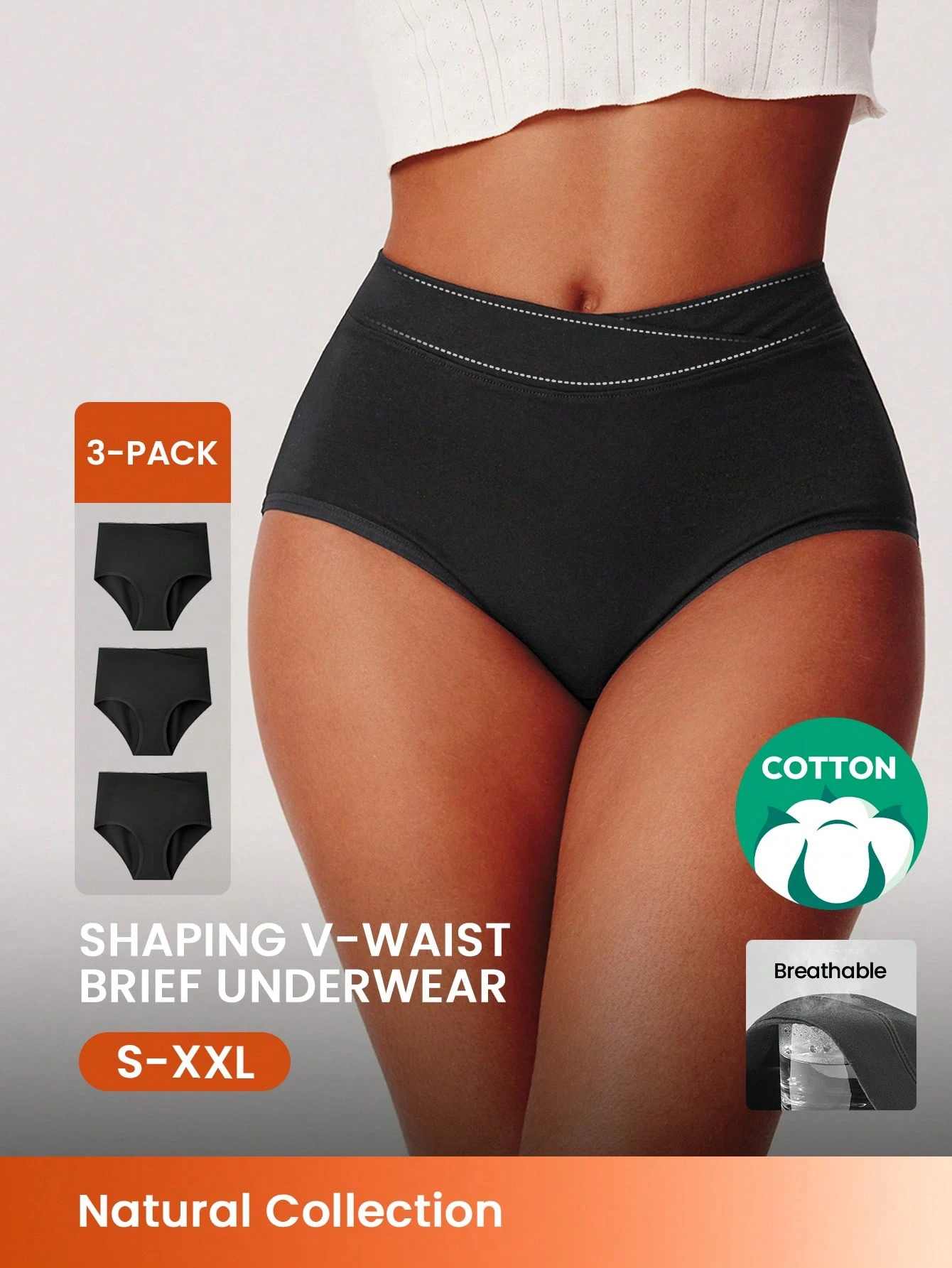 3 paquets de culottes hautes de base en coton confortables et aérées avec découpe en V pour femmes - sous-vêtements noirs pour femmes