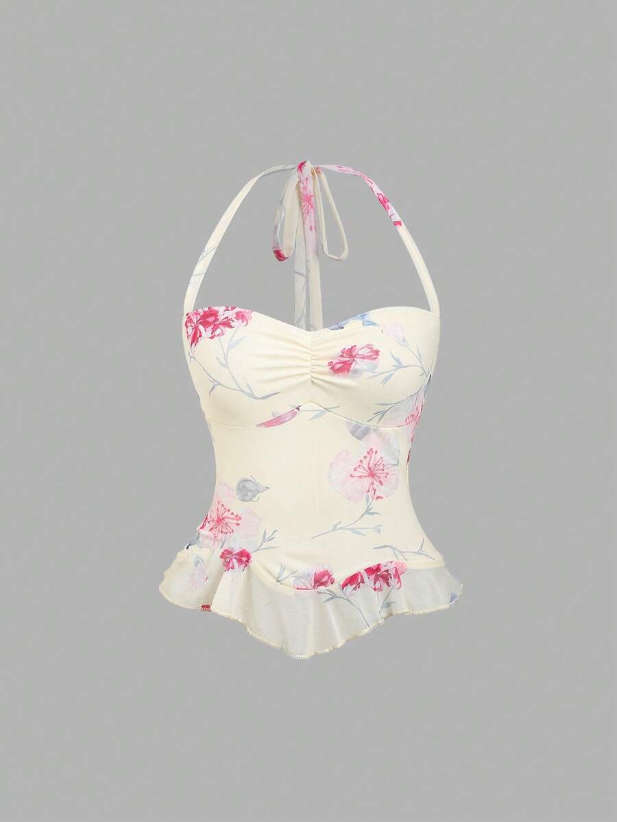 Sweetra Áo ba lỗ in hoa ngẫu nhiên đa năng cho nữ - Màu vàng - Xem 1