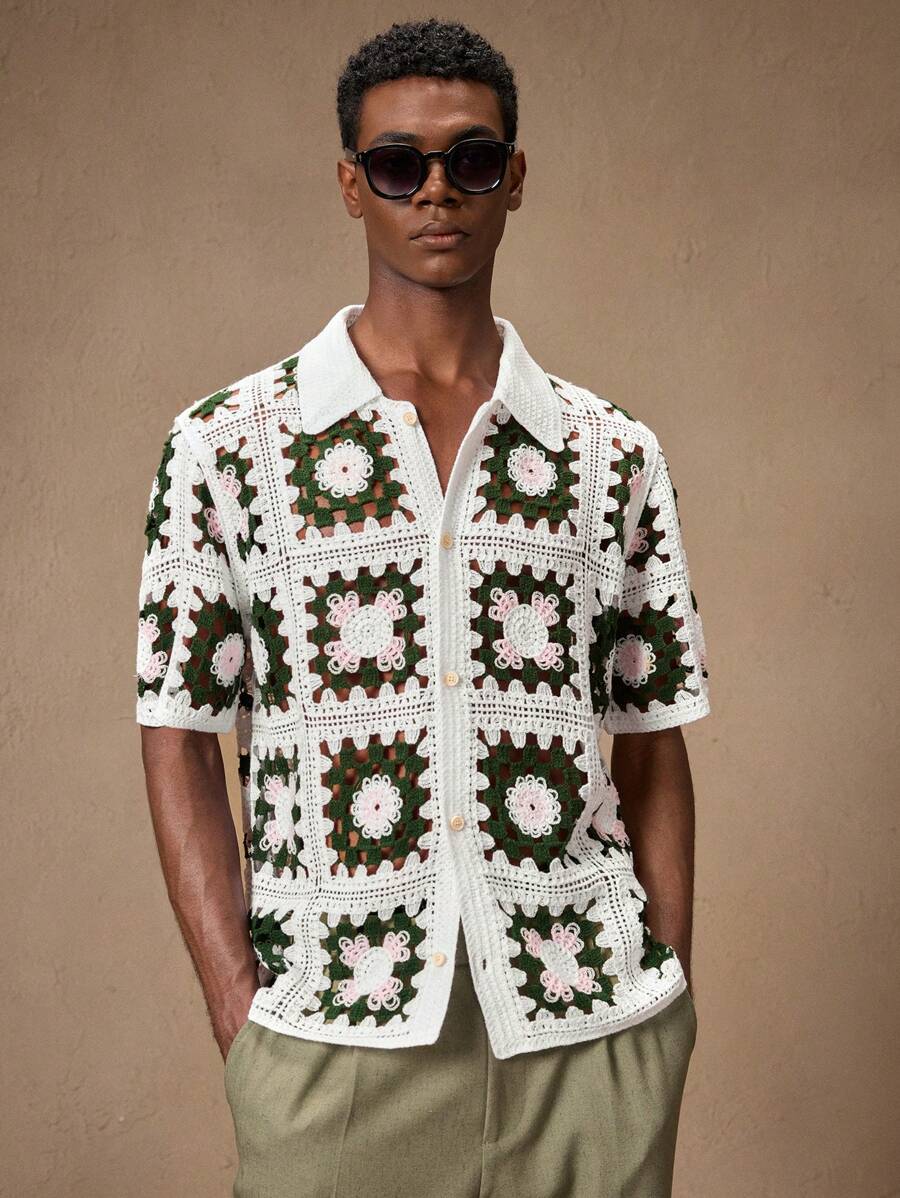 AKNOTIC Business Casual 男士手工编织秋季毛衣，时尚修身短袖白色开衫，适合夏季、度假、休闲装、派对、情侣装、礼物、学校 - 白色 - 查看 1