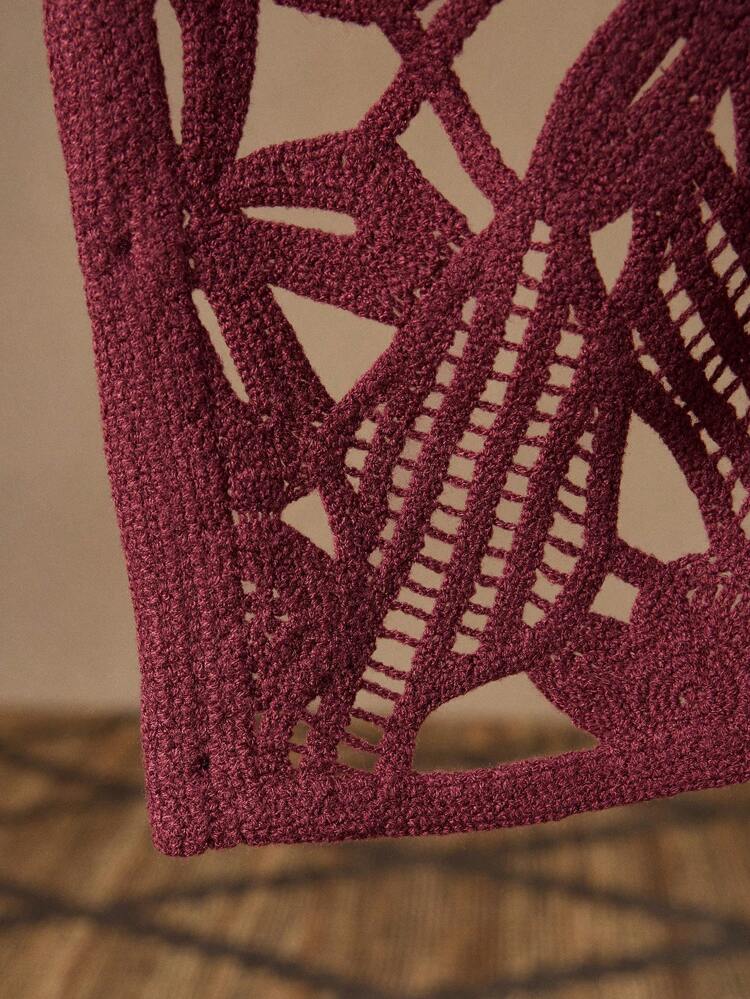 2pcs Men Crochet Floral Maroon & Beige Fashionable Casual Slim Fit Turndown Collar Short Sleeve Cardigan Knitwear, Suitable For Summer, Vacation, Daily Matching, Party, Couple, Men Gift