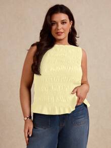 Elaquor Plus Size Sleeveless Solid Color Camisole Top, Fashionable For Summer, Business Casual Woman, Going Out Tops Women - Yellow - View 7