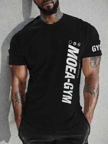 Gym Rark Men's Letter Print Round Neck Short Sleeve Sports T-Shirt, Summer - Black - View 1