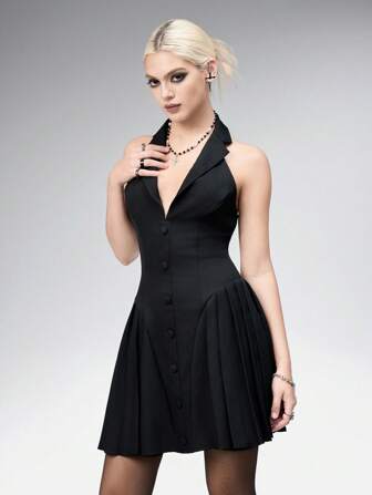 Goth Vestido mini plisado gótico profesional para mujeres