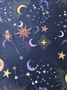 Al Najma Elegant Sun Moon Star Print Long Arabian Abaya Robe,Modest - Navy Blue - View 7