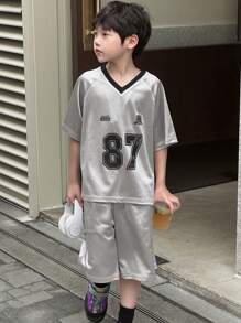 DAZY Tween Boys Street Casual Loose Print T-Shirt And Loose Shorts Set,Back To School Clothes