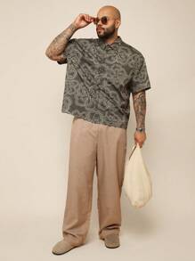 EASEVO Plus Size Men's Casual Loose Fit Woven Short Sleeve Shirt, Suitable For Summer