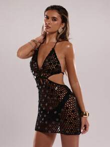 SHEIN BAE 女式无袖亮片毛衣裙，简约实用，多用途 - 黑色 - 查看 6