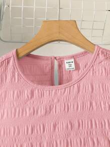 SHEIN 青少年女孩休闲梭织纯色纹理面料无袖服装，适合度假、节日、午餐、音乐节、户外、春夏季 - 粉色 - 查看 4