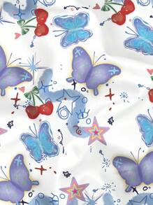 Manfinity Dauomo 男士蝴蝶图案全印花常规款短袖夏季休闲衬衫套装 - 彩色 - 查看 4