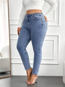 RueChic 97% Cotton Plus High Waist Skinny Jeans - Baby Blue - View 3