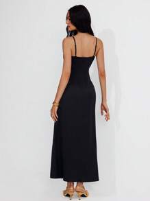 Roylia Women Satin Smooth Slip Long Dress - Black - View 2