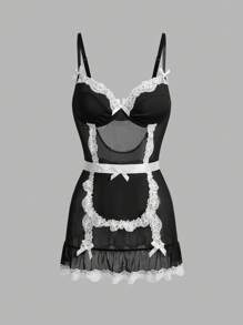 Fantasy Costume Bộ đồ lót ren thêu họa tiết bướm dành cho nữ (Bộ 2 váy và tạp dề dành cho nữ) - màu đen - Xem 6