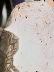 Arave 女士蕾丝两件套编织激光镂空刺绣短袖短款上衣阔腿裤，女士休闲度假装，/，女士服装，巡航女士服装，欧洲，女士度假装，2 件套，白色套装，女士生日装，蕾丝两件套，白色蕾丝两件套，两件套，两件套秋季女装秋季服装女士秋季秋装 - 白色 - 查看 8