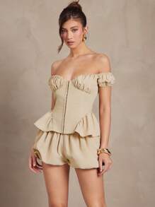 L'Amorae Women Off Shoulder Corset Pinstripe Cute Summer Top Elegant Formal - Multicolor - View 2