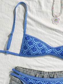 Swim Mod Women's Summer Spaghetti Strap Sexy Bikini Vacation Tight Casual Printed Random 2 Pieces Bikini Beach Outfit Set