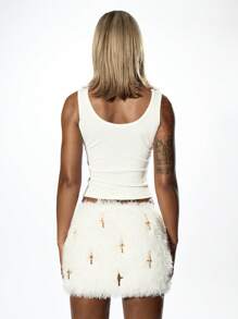 SUMWON WOMEN Y2K Renaissance Art Print Crop Top With Cross Embellishments - White - View 2