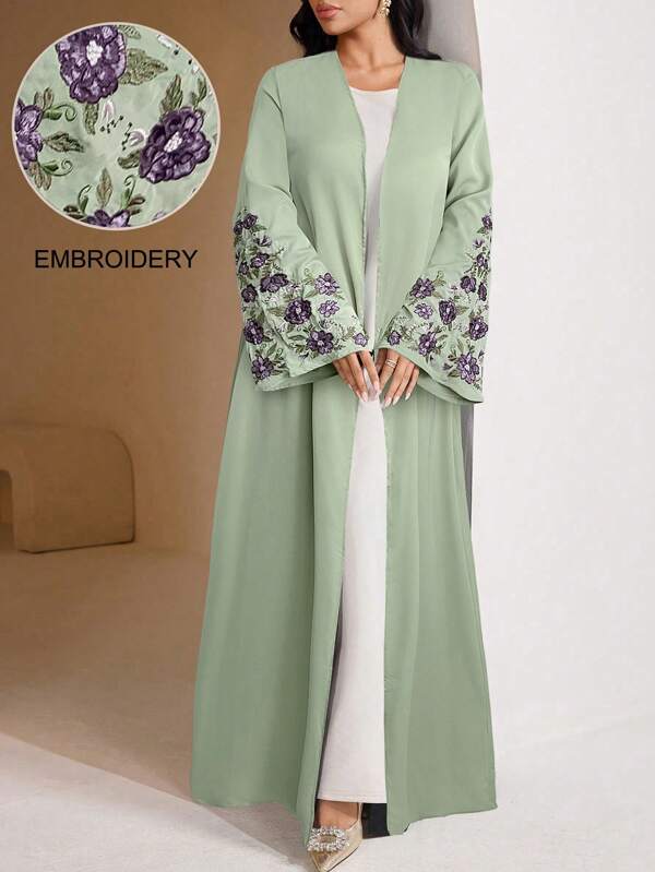 Al Najma 女士简约休闲金色刺绣袖口阿巴亚长袍 女式夏季长袍