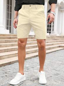 Manfinity Homme Men's Solid Color Pocket Casual Slim Fit Shorts, Summer Men Shorts Casual Men Clothing Men Shorts Men Short Outfits