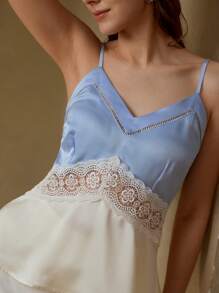 MOTF PREMIUM ÁO PEPLUM REN GUIPURE - Màu xanh lam - Xem 3