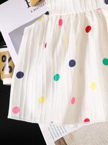 Souflis Souflis 女童白色纯色提花纹理圆领无袖褶皱露脐上衣，搭配粉色弹力腰短裤，舒适简约的法式乡村优雅度假休闲装，适合春夏假期穿着。