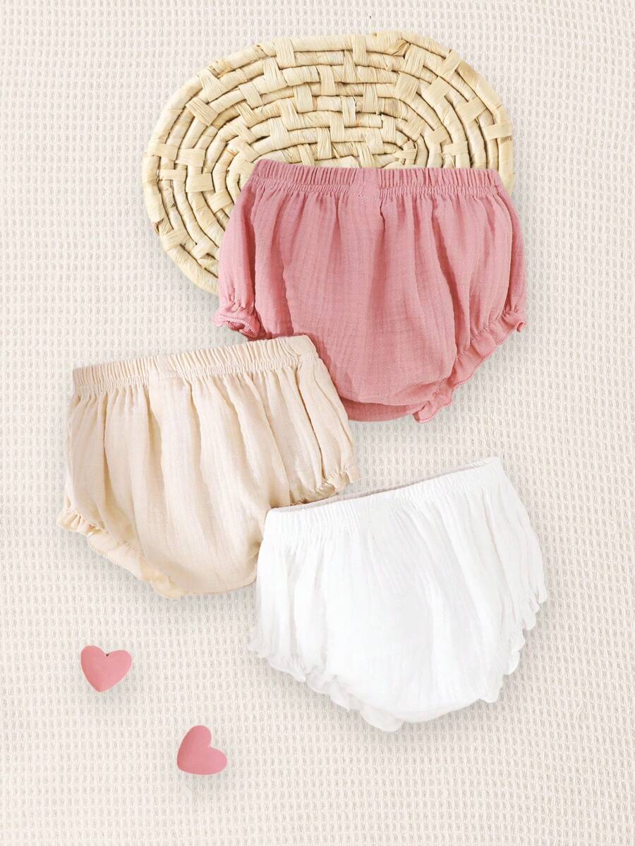 SHEIN Bộ 3 quần lót trẻ sơ sinh mùa hè và thu, quần short cotton nguyên chất màu đơn giản giản dị thời trang - Nhiều màu - Xem 1