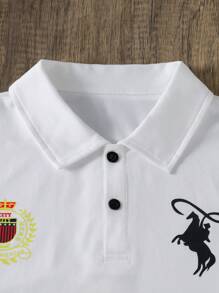 Teen Boys Casual Vacation Comfort American Collegiate Letter Printed Polo Shirt, Stylish & Versatile - White - View 5