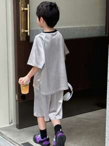 DAZY Tween Boys Street Casual Loose Print T-Shirt And Loose Shorts Set,Back To School Clothes