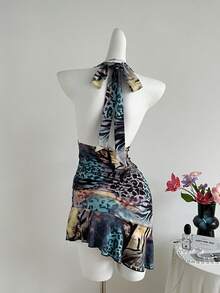 Sweetra Vestido de estampado animal de estilo de vacaciones en la playa para mujer en verano