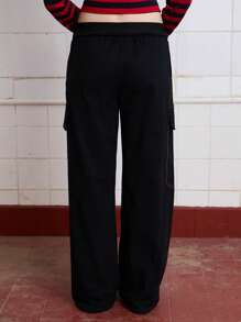COUREZ Low Rise Cargo Joggers With Contrast Stitching /Y2K Summer Bottoms Cotton Vintage - Black - View 3