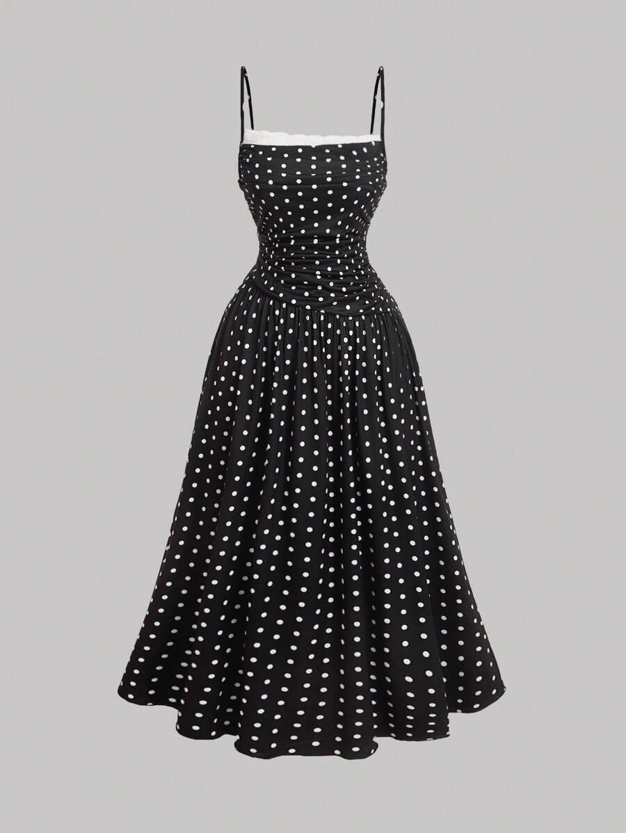 SHEIN MOD Plus Size Women's Elegant Lace Trim Long Dress,New Year Eve Dress, Women Clothes,Elegant Women Dresses,Black Women Dresses,Formal Women Dresses,Holiday Dress,New Year Eve Dress,New Year,Valentine - Black and White - View 1