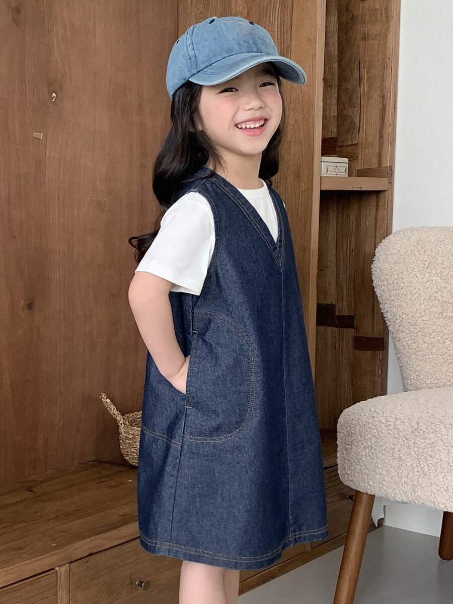 Dazy Kids 年轻女孩休闲宽松韩版水洗牛仔连衣裙，女孩夏季服装