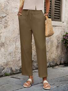 EMERY ROSE Women's Solid Color Casual Pants,Fall Women Clothes - Khaki - View 5