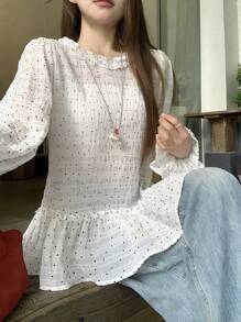 DAZY 女士韩版波点休闲长袖T恤，夏季 - 白色 - 查看 4