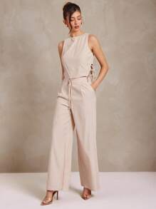 L'Amorae Women's Business Casual Pinstripe Wide Leg Work Pants, Summer For Women, Business Casual Woman, Office For Women, Work Women - Apricot - View 1