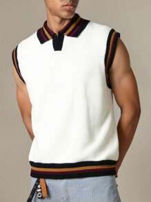 Manfinity Homme Suéter sin mangas de punto con ribete acanalado casual para hombres, chaleco de punto para hombres, tops sin mangas para hombres, tops de verano para hombres - Multicolor - Ver 4