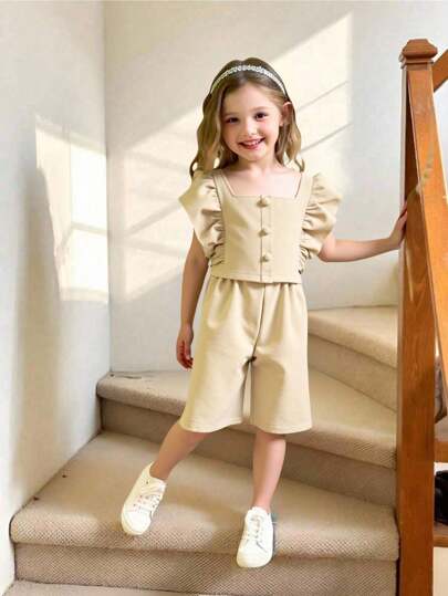 新品上市女童幼儿时尚蝴蝶结印花圆领短袖 T 恤 + 柔软条纹短裙两件套，女童学院风休闲夏季蝴蝶蓝套装，小女孩上衣和半身短裙套装