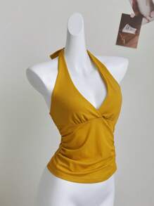 Elamini 时尚亮片系带吊带背心，性感尤物风格 - 黃色 - 查看 3