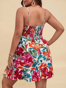 Travachic WYWH Women Vacation Spring Break Plus Floral Print Ruffle Hem Cami Flower Dress - Multicolor - View 2