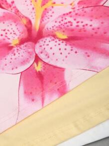 Sweetra 街头休闲不对称纯色T恤和百合花印花套装 - 彩色 - 查看 7