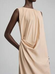 Ontre 2025 Spring & Summer Solid Color Draped Sleeveless Dress, Women Casual Graduation Dress, Easter Dress, Elegant Flowing Party Dress, Graceful Vacation Dress, Comfortable Bridesmaid Dress, Beach Dress - Khaki - View 6